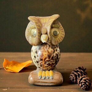 Vintage Seashell Owl Figurine with Googly Eyes Rustic Hand Crafted Whimsy